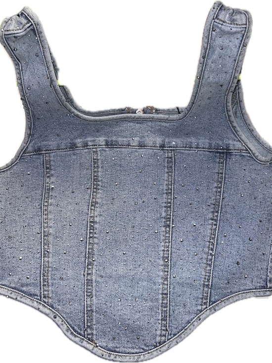 Balboa Tops - Embellished Denim Corset Tank Top - Light Blue large